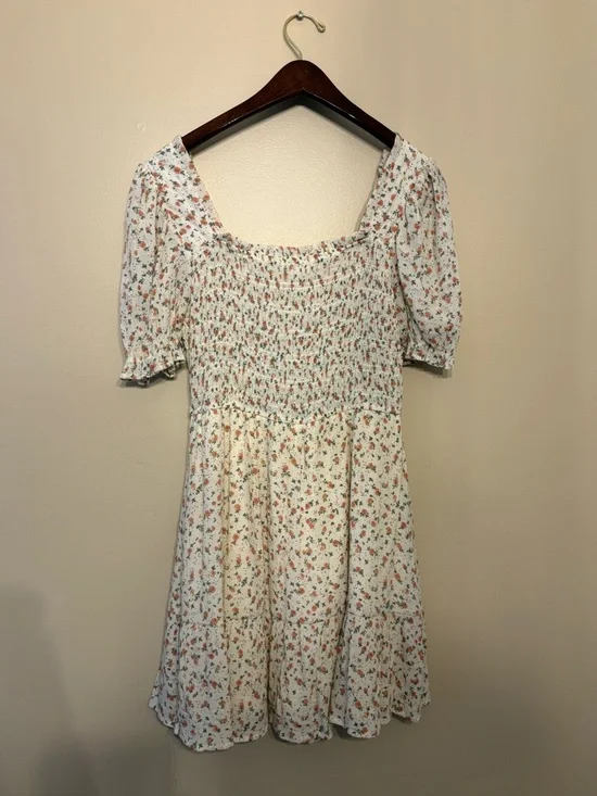 Cream Mini Dress with Rust Floral Print - Picture 2 of 3
